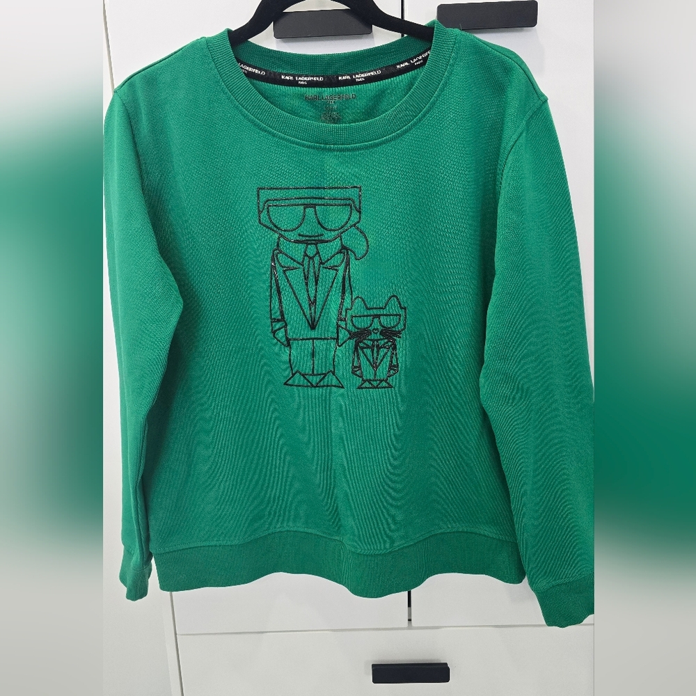 Karl Lagerfeld Green Sweatshirt with Graphic Design Size S-M Cotton